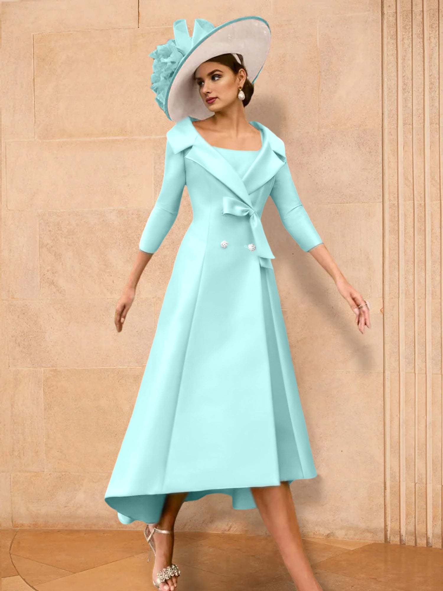 Long-Sleeve A-Line Princess Mother of the Bride Dress Featuring a Bowknot