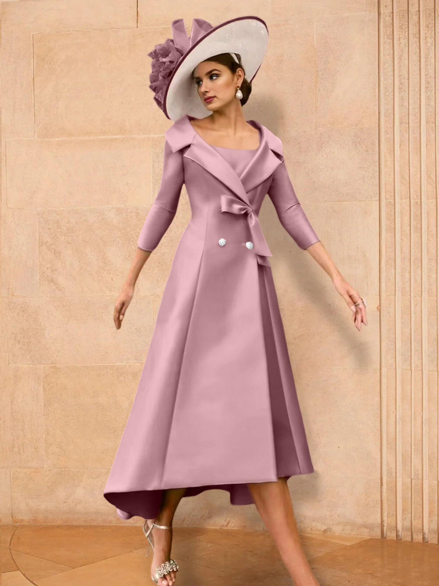 Long-Sleeve A-Line Princess Mother of the Bride Dress Featuring a Bowknot