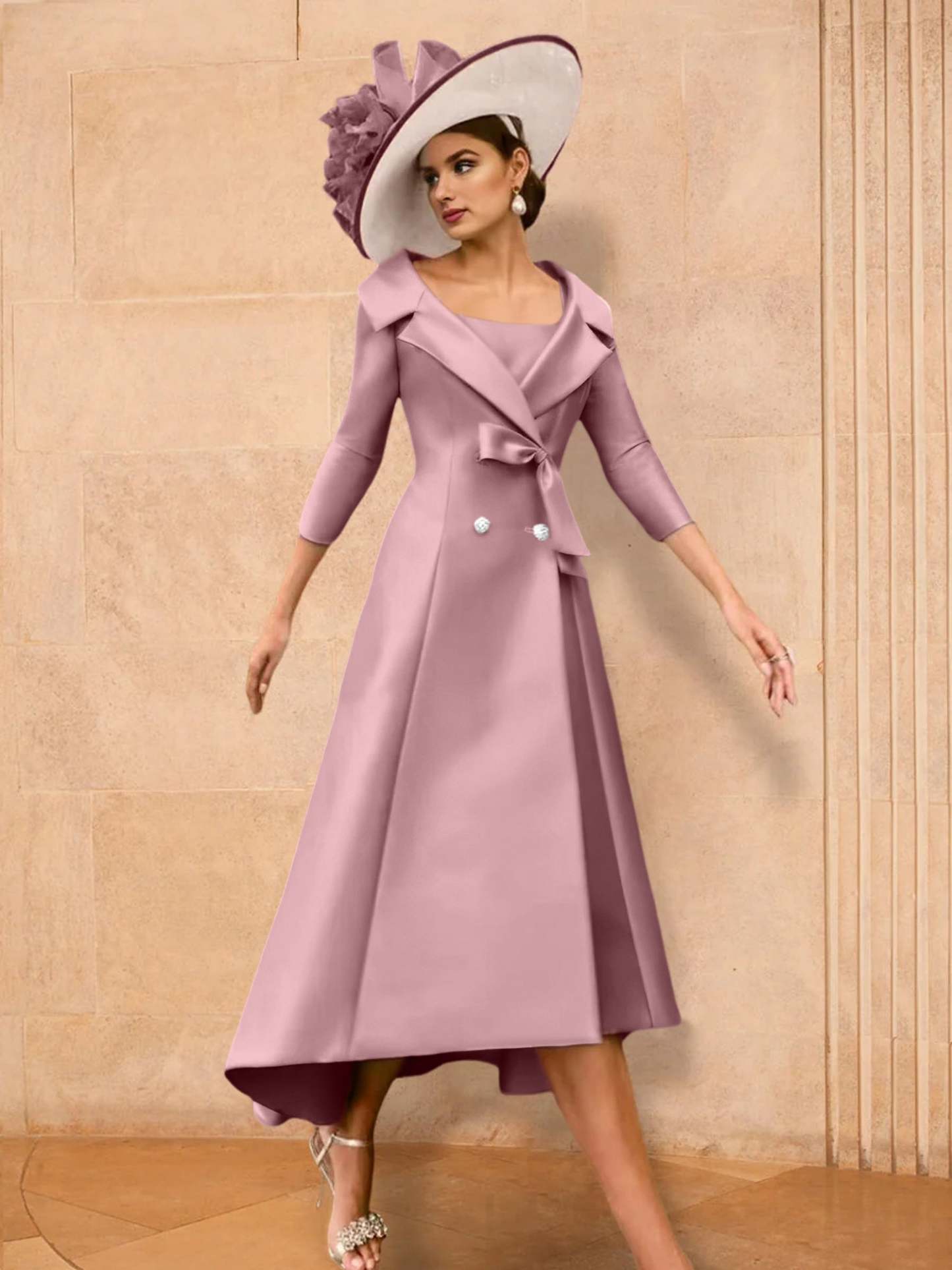 Long-Sleeve A-Line Princess Mother of the Bride Dress Featuring a Bowknot