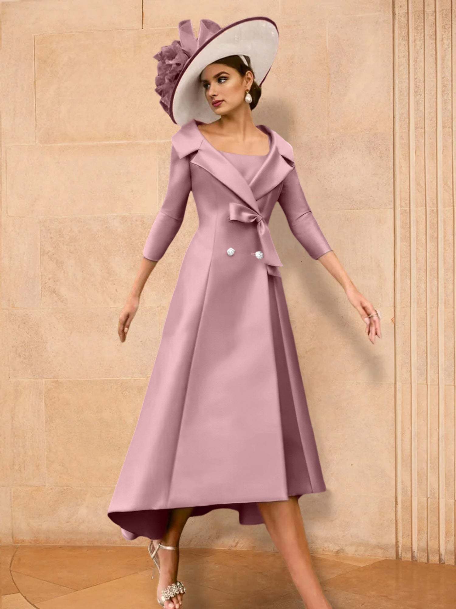 Long-Sleeve A-Line Princess Mother of the Bride Dress Featuring a Bowknot