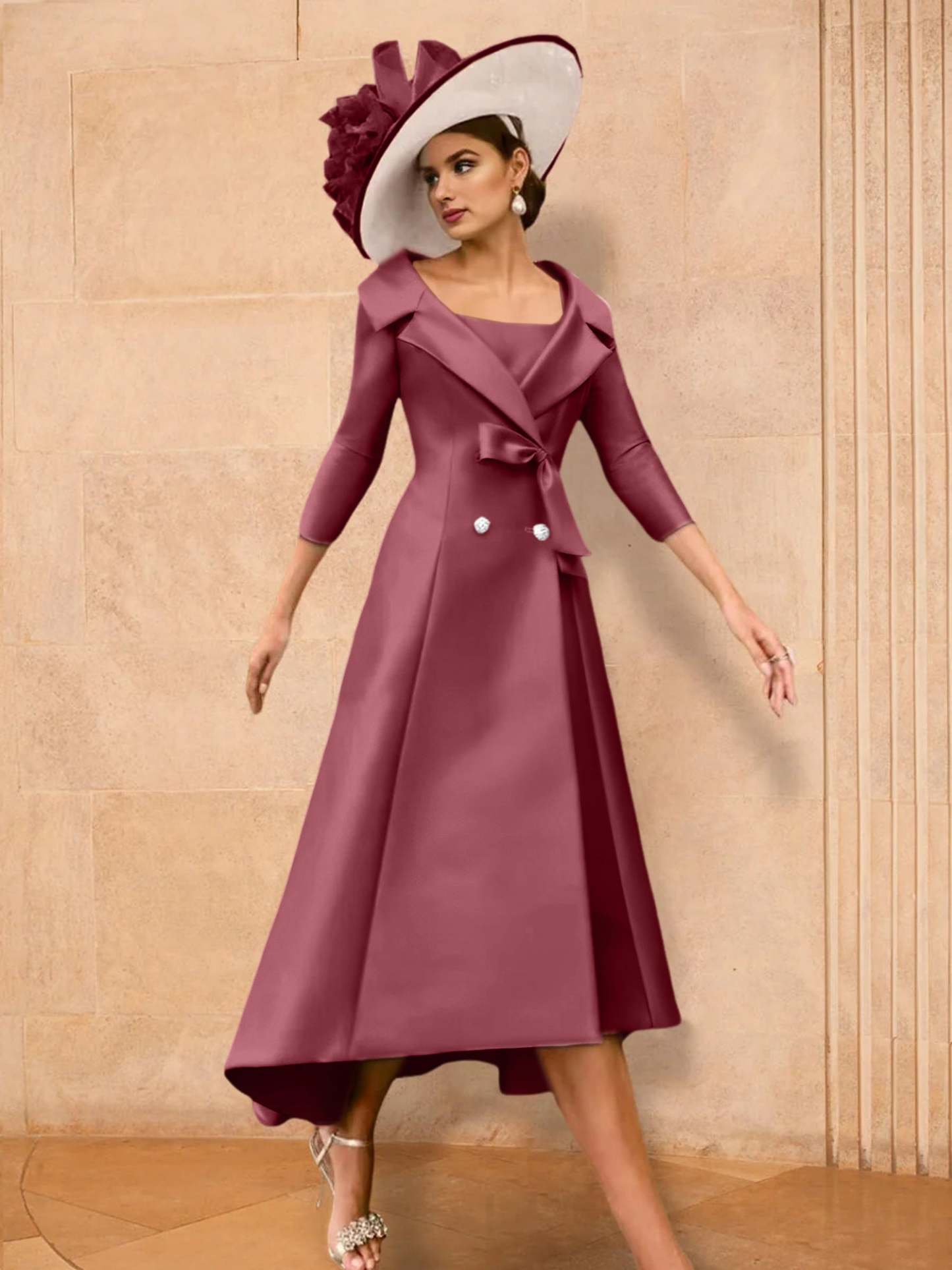 Long-Sleeve A-Line Princess Mother of the Bride Dress Featuring a Bowknot