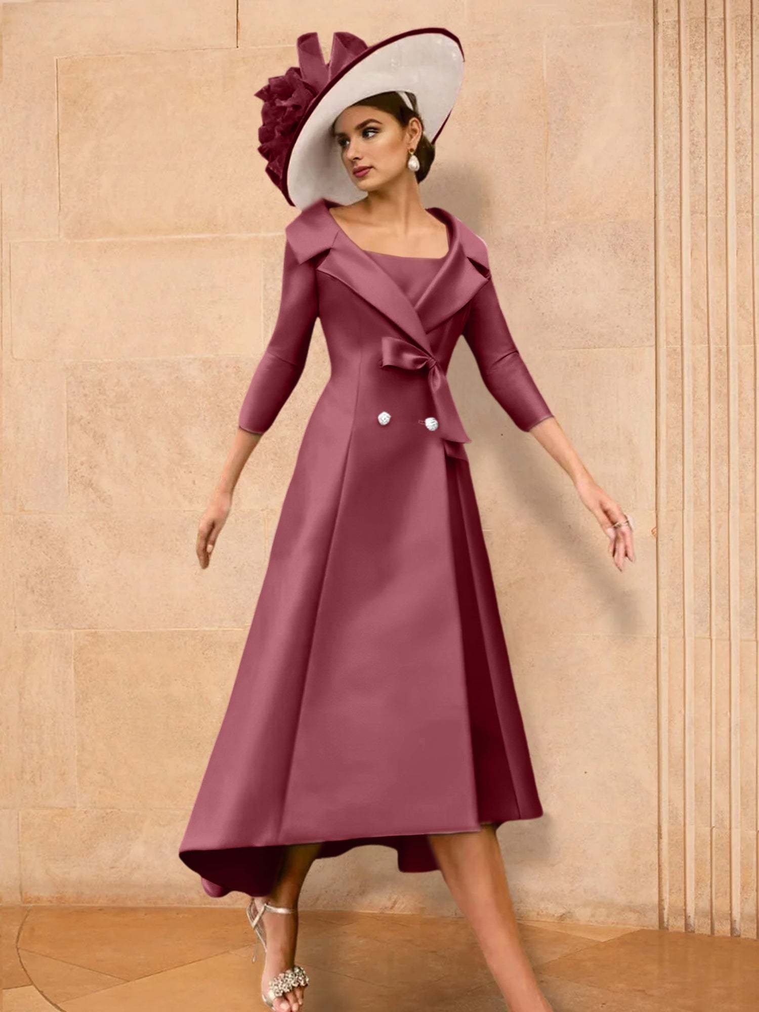 Long-Sleeve A-Line Princess Mother of the Bride Dress Featuring a Bowknot