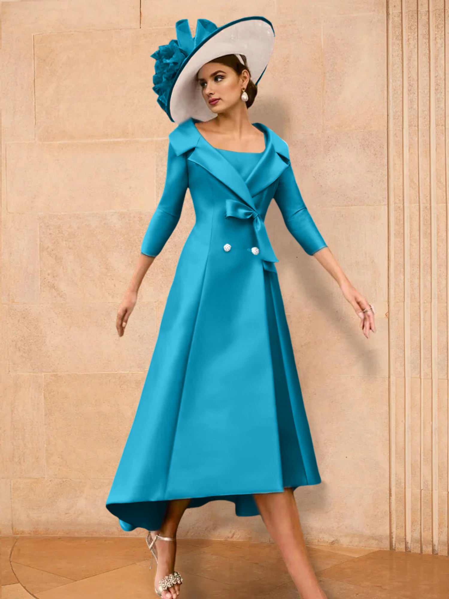 Long-Sleeve A-Line Princess Mother of the Bride Dress Featuring a Bowknot