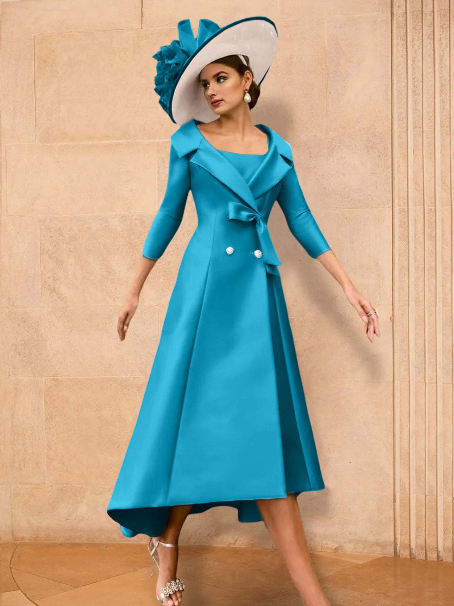 Long-Sleeve A-Line Princess Mother of the Bride Dress Featuring a Bowknot
