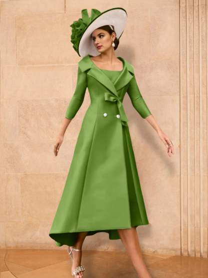 Long-Sleeve A-Line Princess Mother of the Bride Dress Featuring a Bowknot