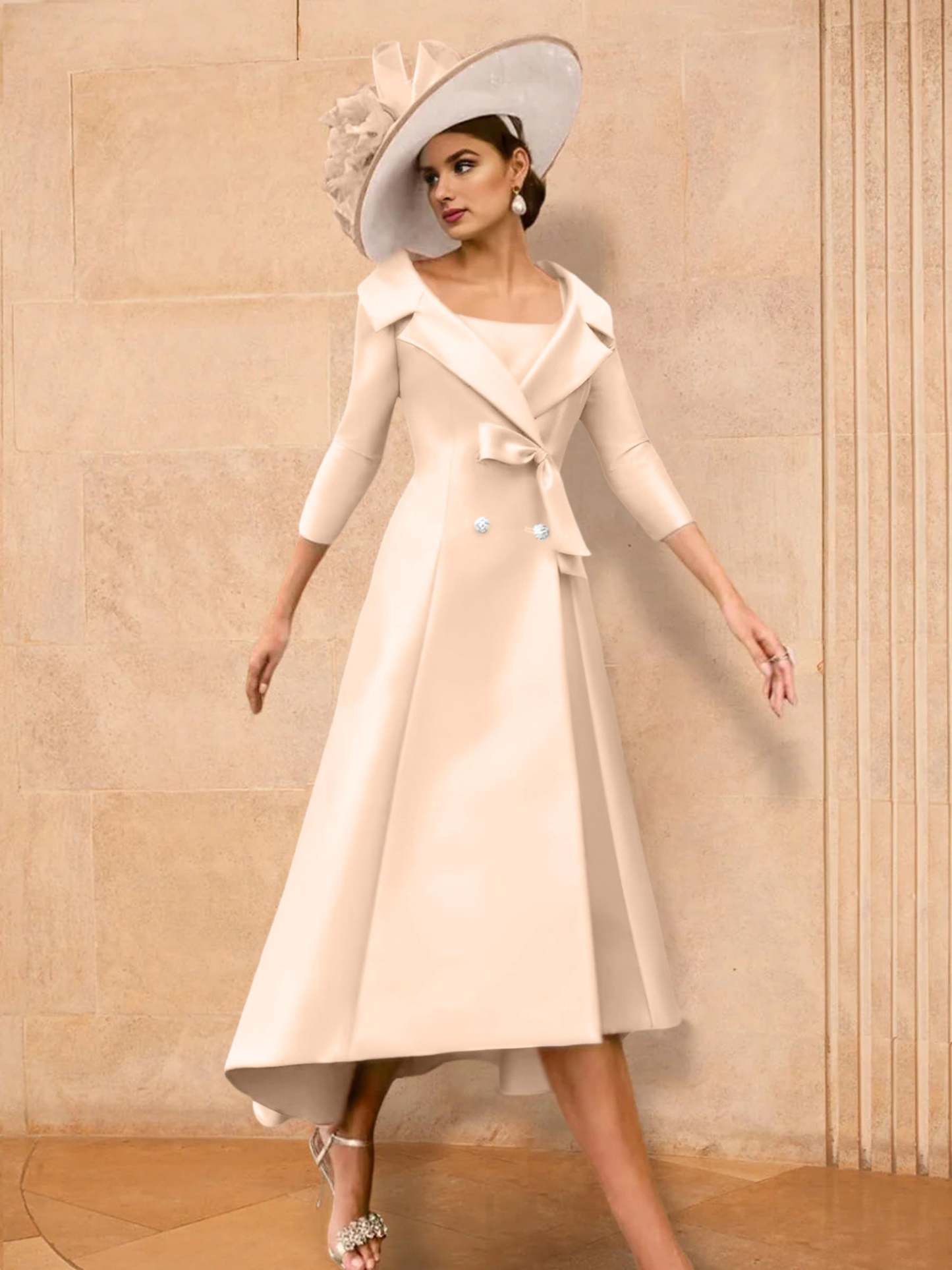 Long-Sleeve A-Line Princess Mother of the Bride Dress Featuring a Bowknot