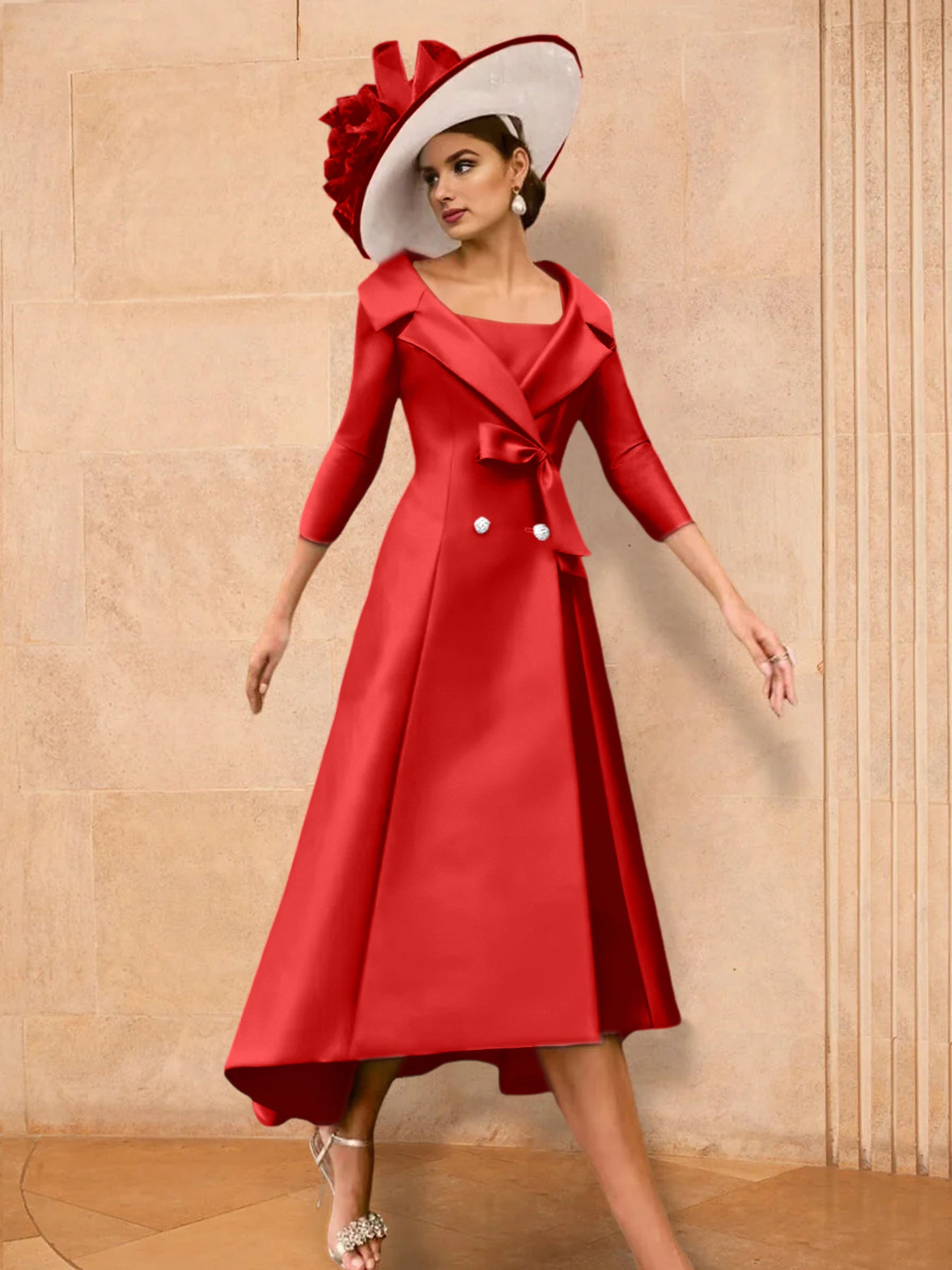 Long-Sleeve A-Line Princess Mother of the Bride Dress Featuring a Bowknot