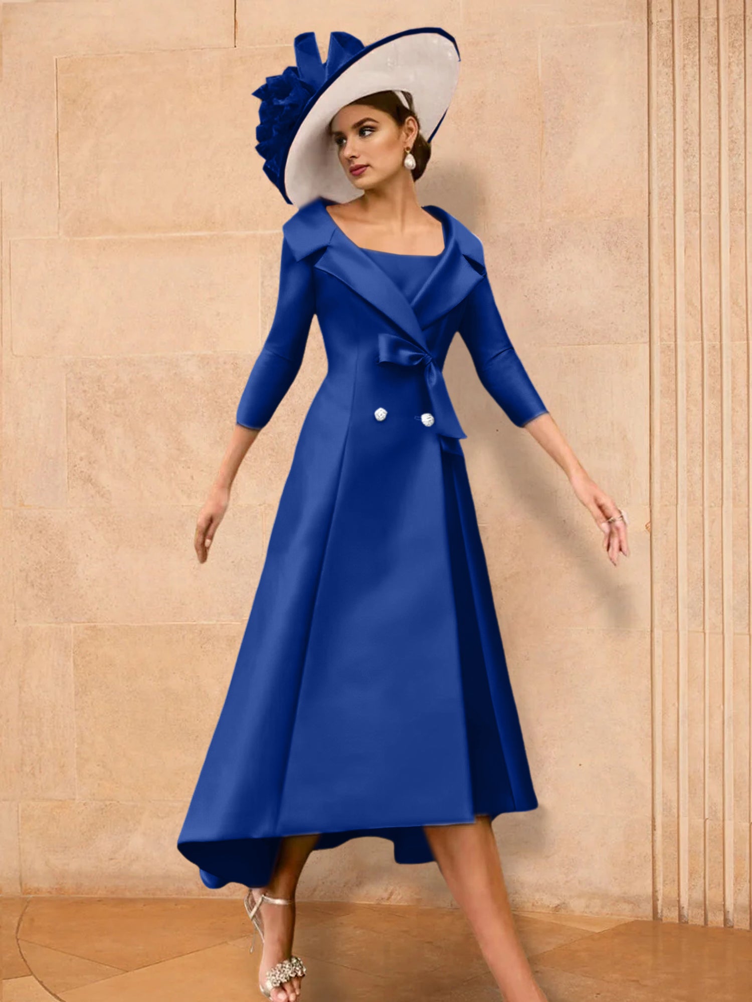 Long-Sleeve A-Line Princess Mother of the Bride Dress Featuring a Bowknot