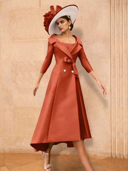 Long-Sleeve A-Line Princess Mother of the Bride Dress Featuring a Bowknot