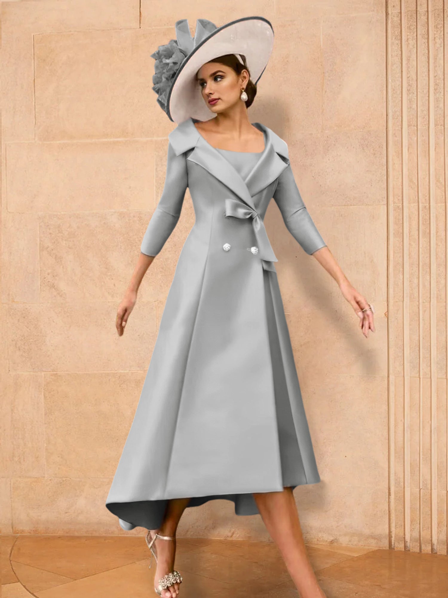 Long-Sleeve A-Line Princess Mother of the Bride Dress Featuring a Bowknot