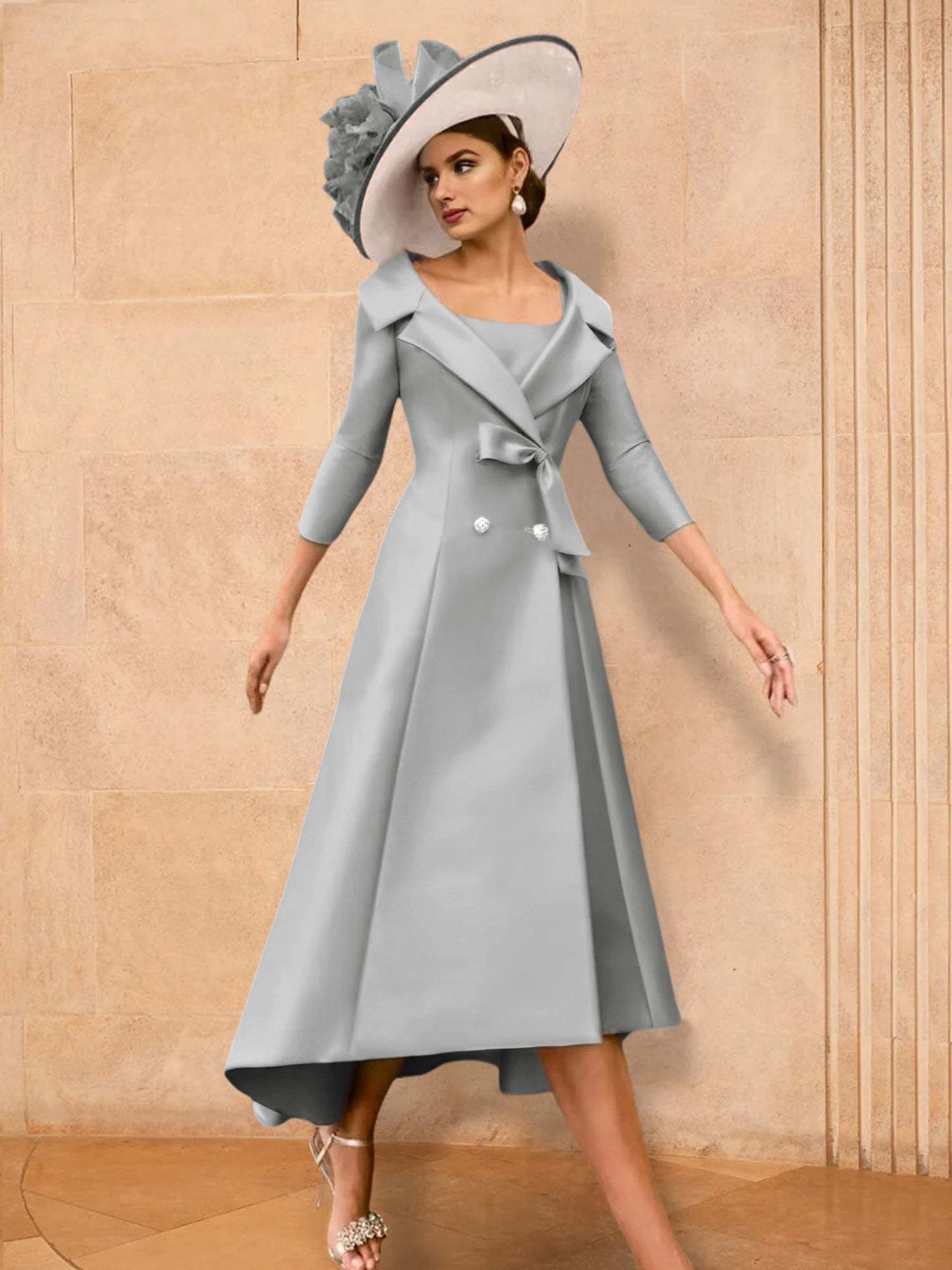 Long-Sleeve A-Line Princess Mother of the Bride Dress Featuring a Bowknot