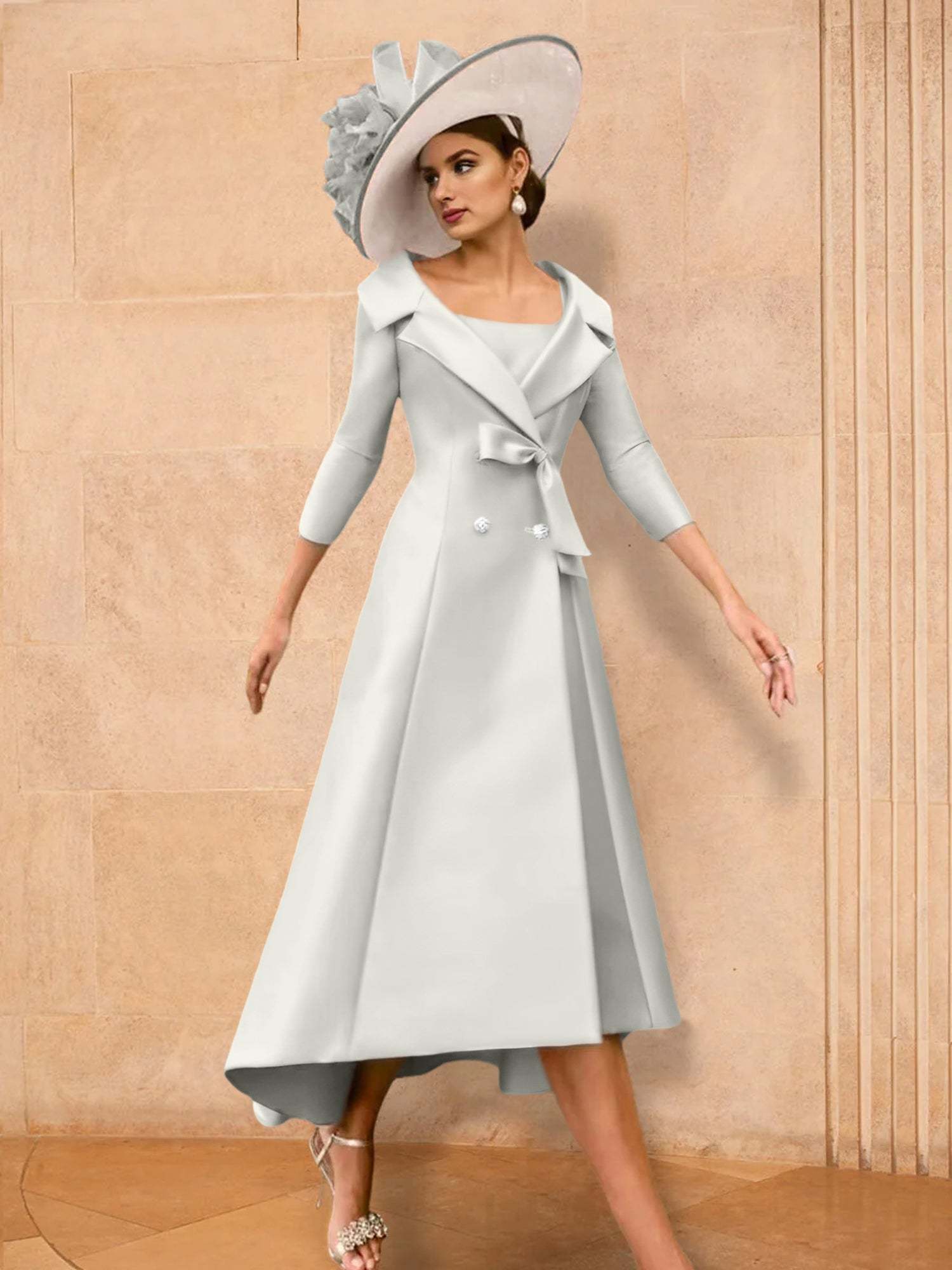 Long-Sleeve A-Line Princess Mother of the Bride Dress Featuring a Bowknot