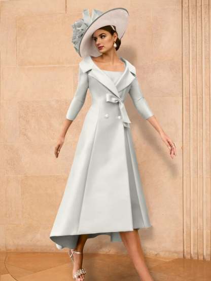 Long-Sleeve A-Line Princess Mother of the Bride Dress Featuring a Bowknot