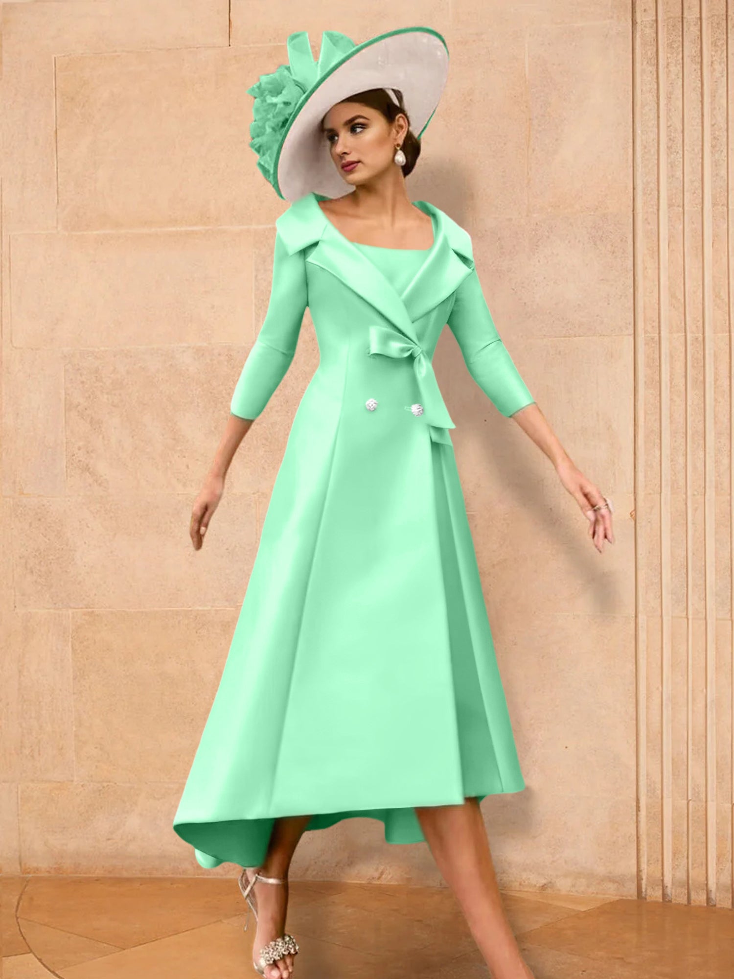 Long-Sleeve A-Line Princess Mother of the Bride Dress Featuring a Bowknot