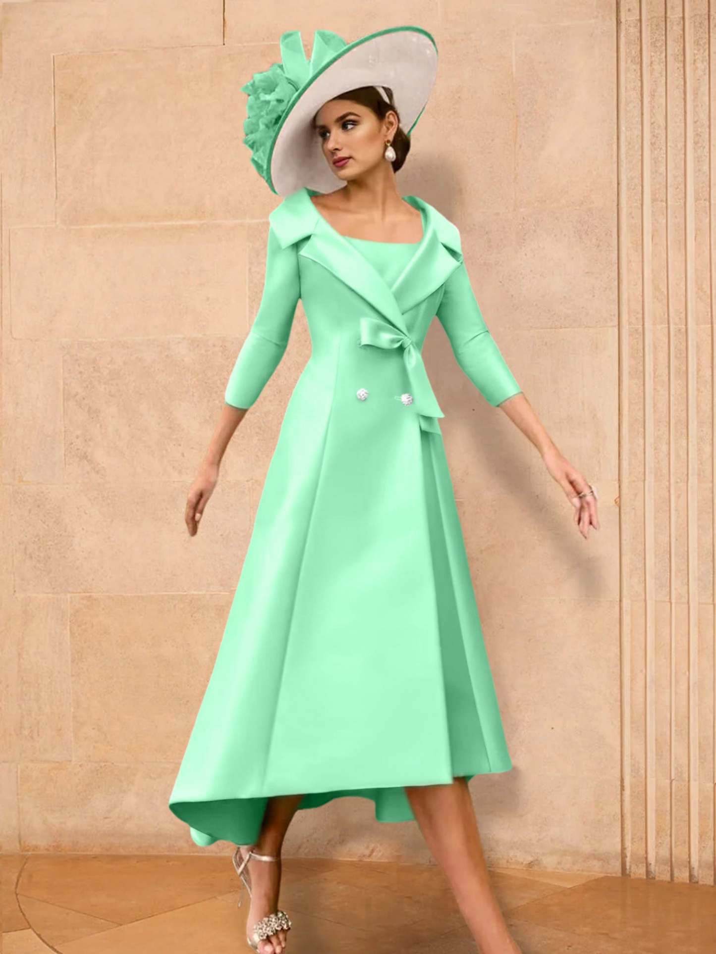 Long-Sleeve A-Line Princess Mother of the Bride Dress Featuring a Bowknot