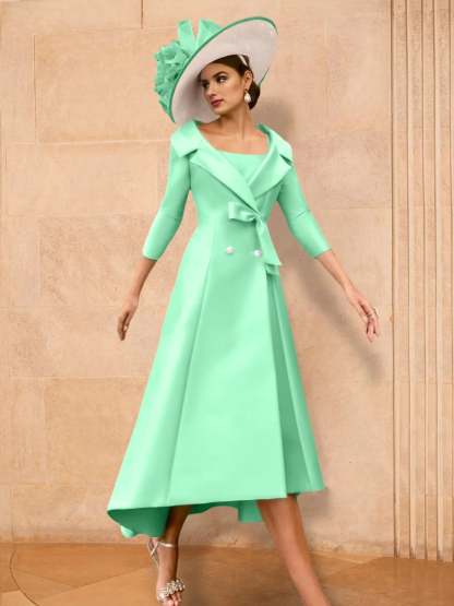 Long-Sleeve A-Line Princess Mother of the Bride Dress Featuring a Bowknot