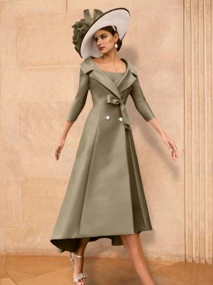 Long-Sleeve A-Line Princess Mother of the Bride Dress Featuring a Bowknot