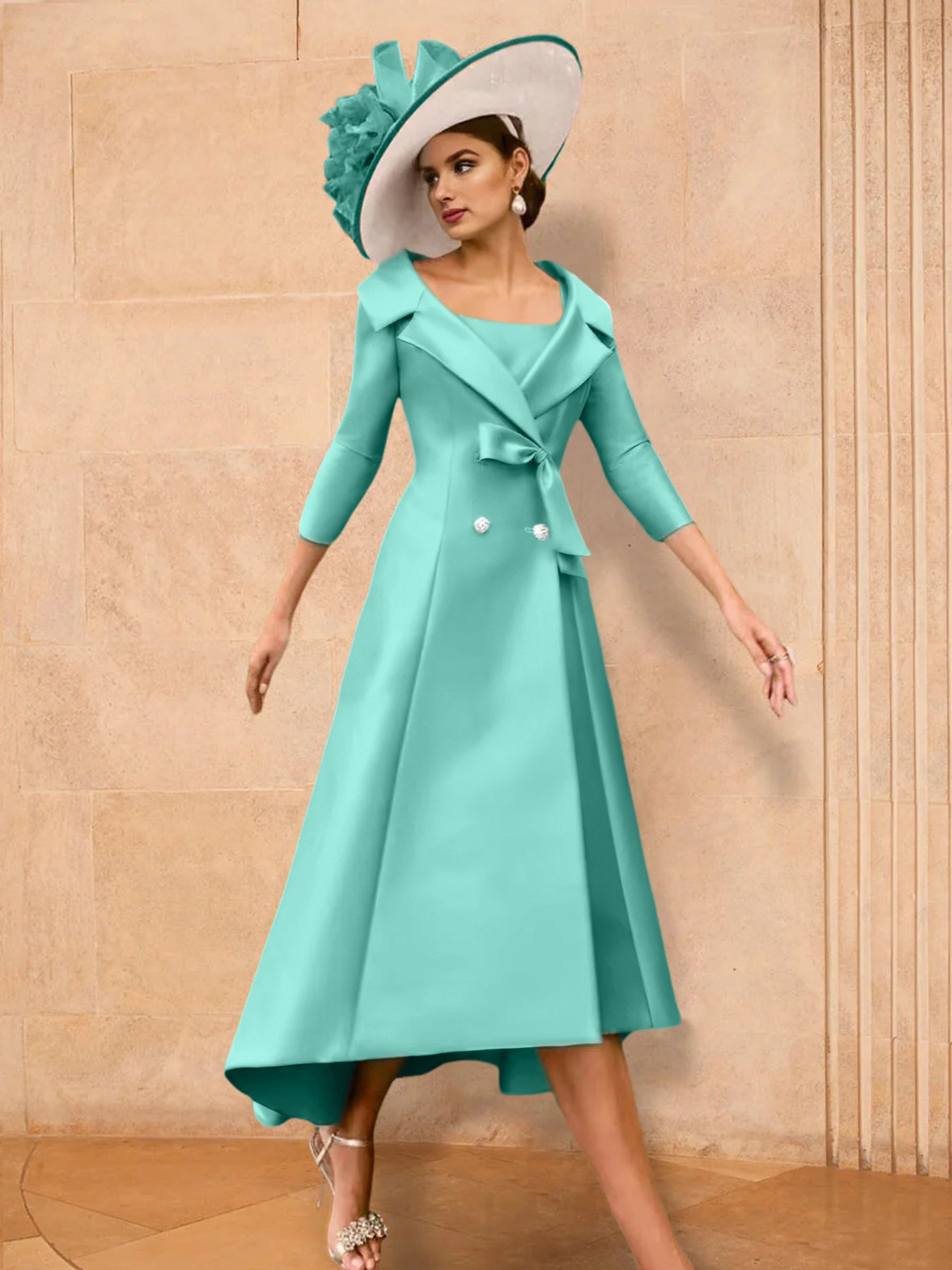Long-Sleeve A-Line Princess Mother of the Bride Dress Featuring a Bowknot