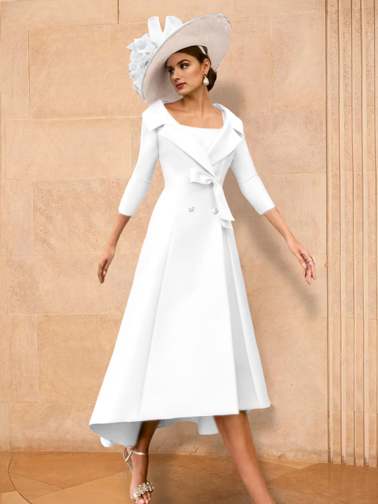 Long-Sleeve A-Line Princess Mother of the Bride Dress Featuring a Bowknot