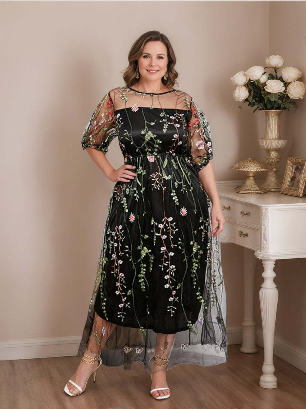 Mother of the Bride Tulle Dresses with A-Line and Princess Embroidery