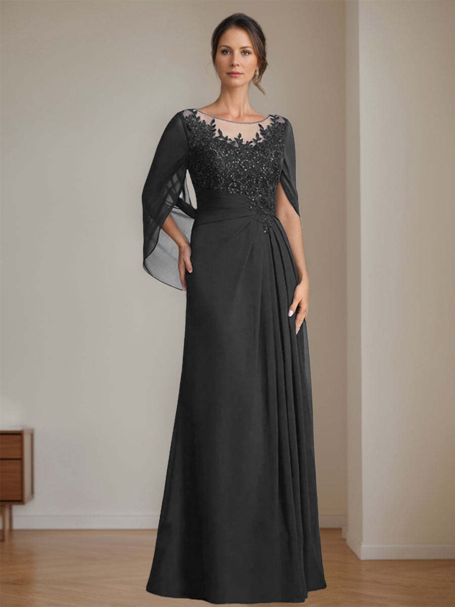 Floor-Length A-Line Princess Mother of the Bride Dresses with Scoop Neck Pleats and Sequins