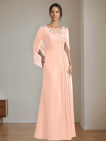 Floor-Length A-Line Princess Mother of the Bride Dresses with Scoop Neck Pleats and Sequins