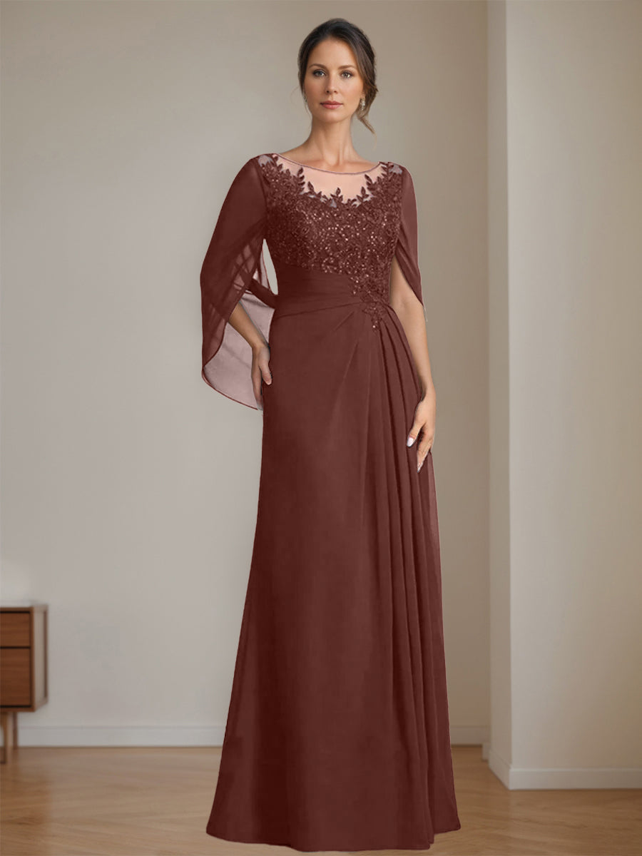 Floor-Length A-Line Princess Mother of the Bride Dresses with Scoop Neck Pleats and Sequins