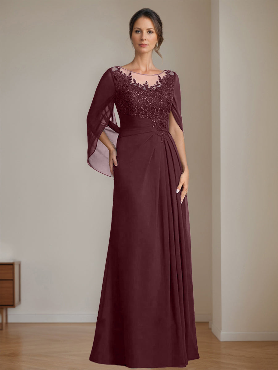 Floor-Length A-Line Princess Mother of the Bride Dresses with Scoop Neck Pleats and Sequins