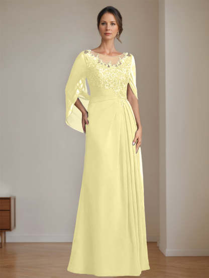 Floor-Length A-Line Princess Mother of the Bride Dresses with Scoop Neck Pleats and Sequins