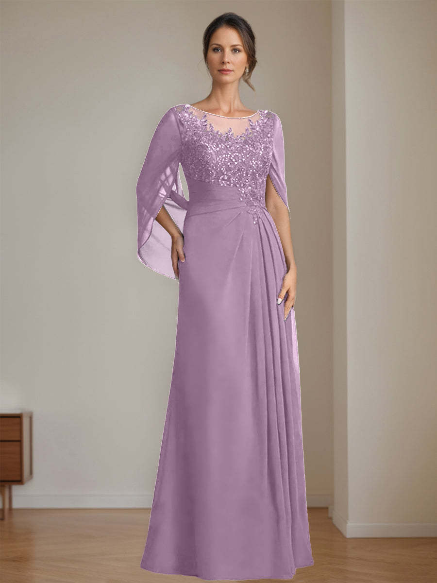 Floor-Length A-Line Princess Mother of the Bride Dresses with Scoop Neck Pleats and Sequins