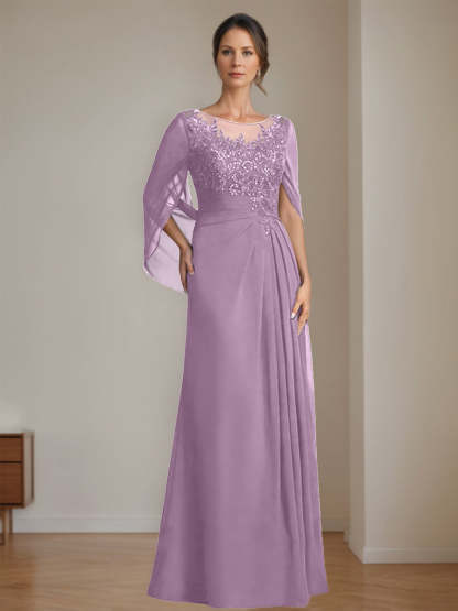 Floor-Length A-Line Princess Mother of the Bride Dresses with Scoop Neck Pleats and Sequins