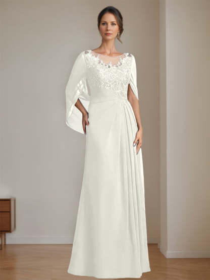 Floor-Length A-Line Princess Mother of the Bride Dresses with Scoop Neck Pleats and Sequins