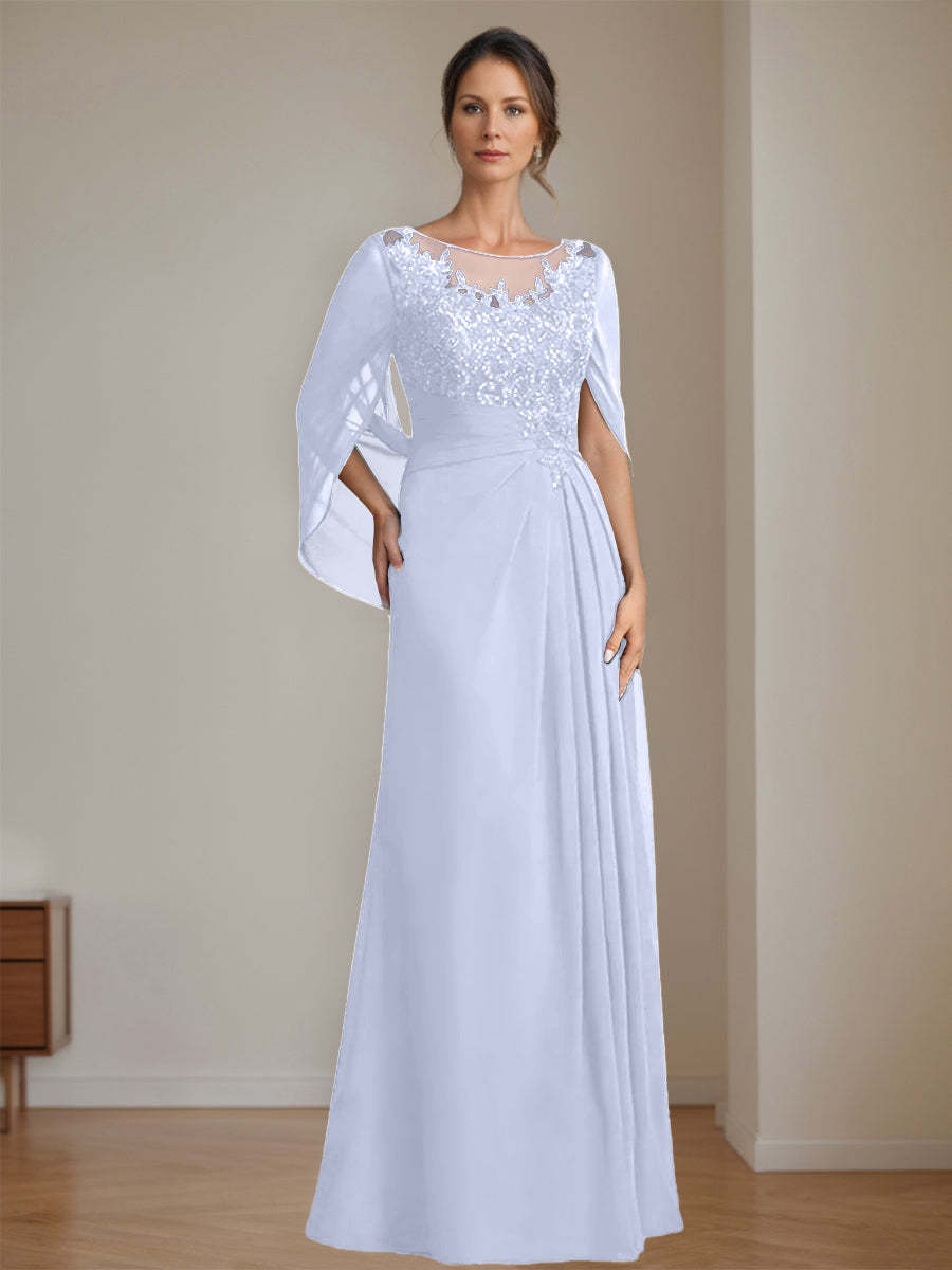 Floor-Length A-Line Princess Mother of the Bride Dresses with Scoop Neck Pleats and Sequins