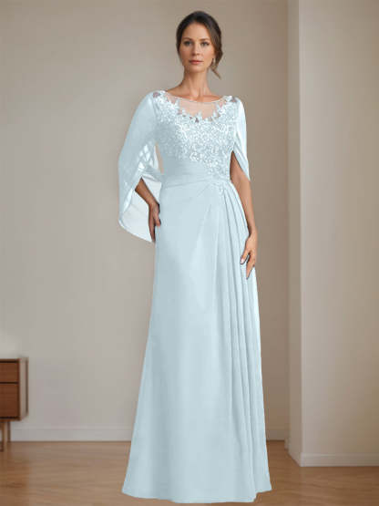 Floor-Length A-Line Princess Mother of the Bride Dresses with Scoop Neck Pleats and Sequins