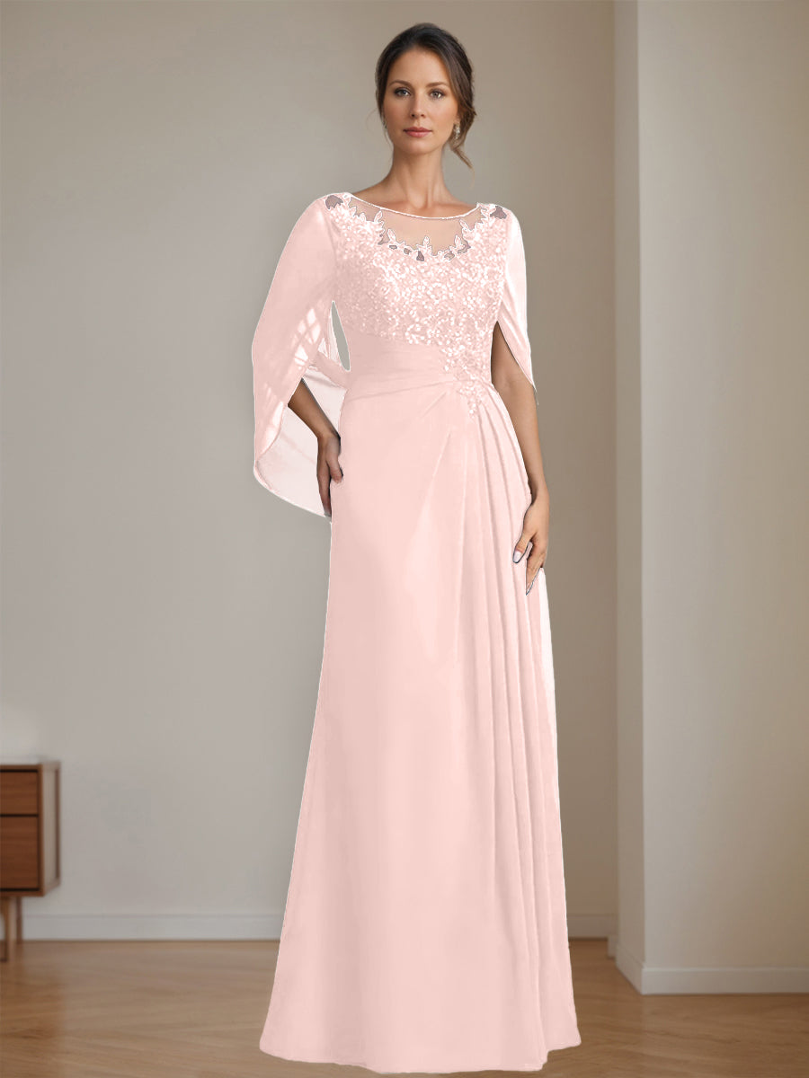 Floor-Length A-Line Princess Mother of the Bride Dresses with Scoop Neck Pleats and Sequins