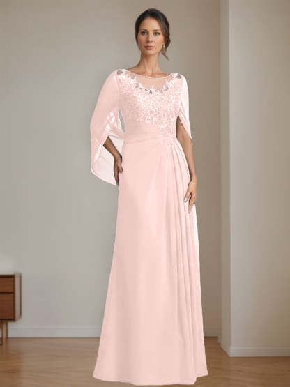 Floor-Length A-Line Princess Mother of the Bride Dresses with Scoop Neck Pleats and Sequins