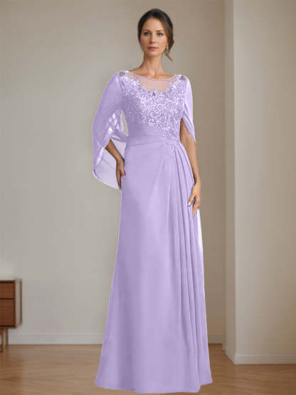 Floor-Length A-Line Princess Mother of the Bride Dresses with Scoop Neck Pleats and Sequins