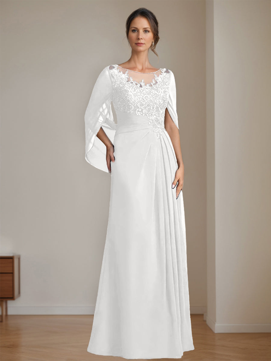 Floor-Length A-Line Princess Mother of the Bride Dresses with Scoop Neck Pleats and Sequins