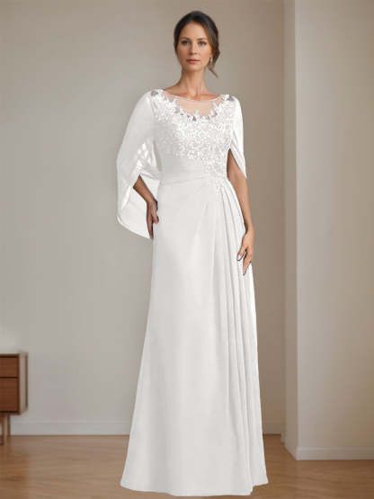 Floor-Length A-Line Princess Mother of the Bride Dresses with Scoop Neck Pleats and Sequins