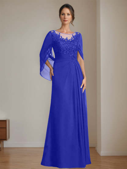 Floor-Length A-Line Princess Mother of the Bride Dresses with Scoop Neck Pleats and Sequins