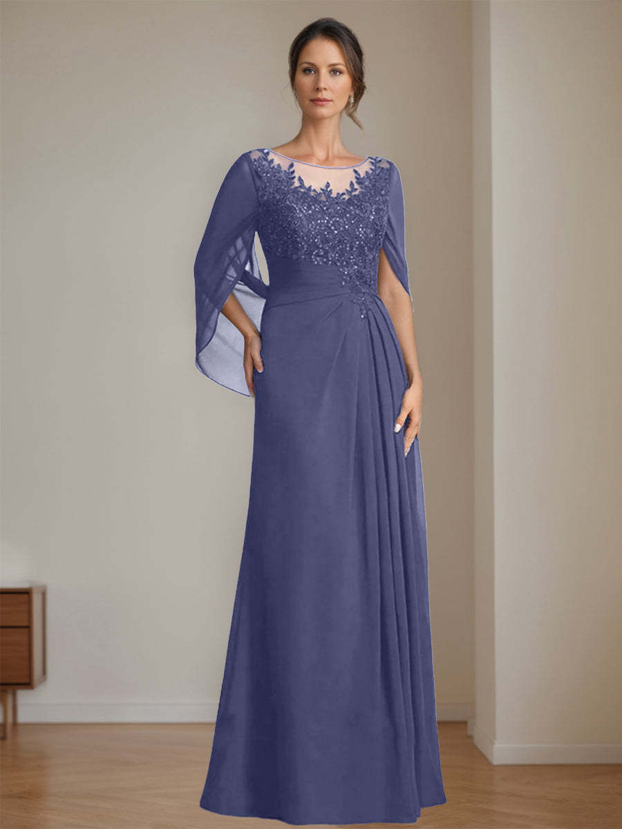 Floor-Length A-Line Princess Mother of the Bride Dresses with Scoop Neck Pleats and Sequins