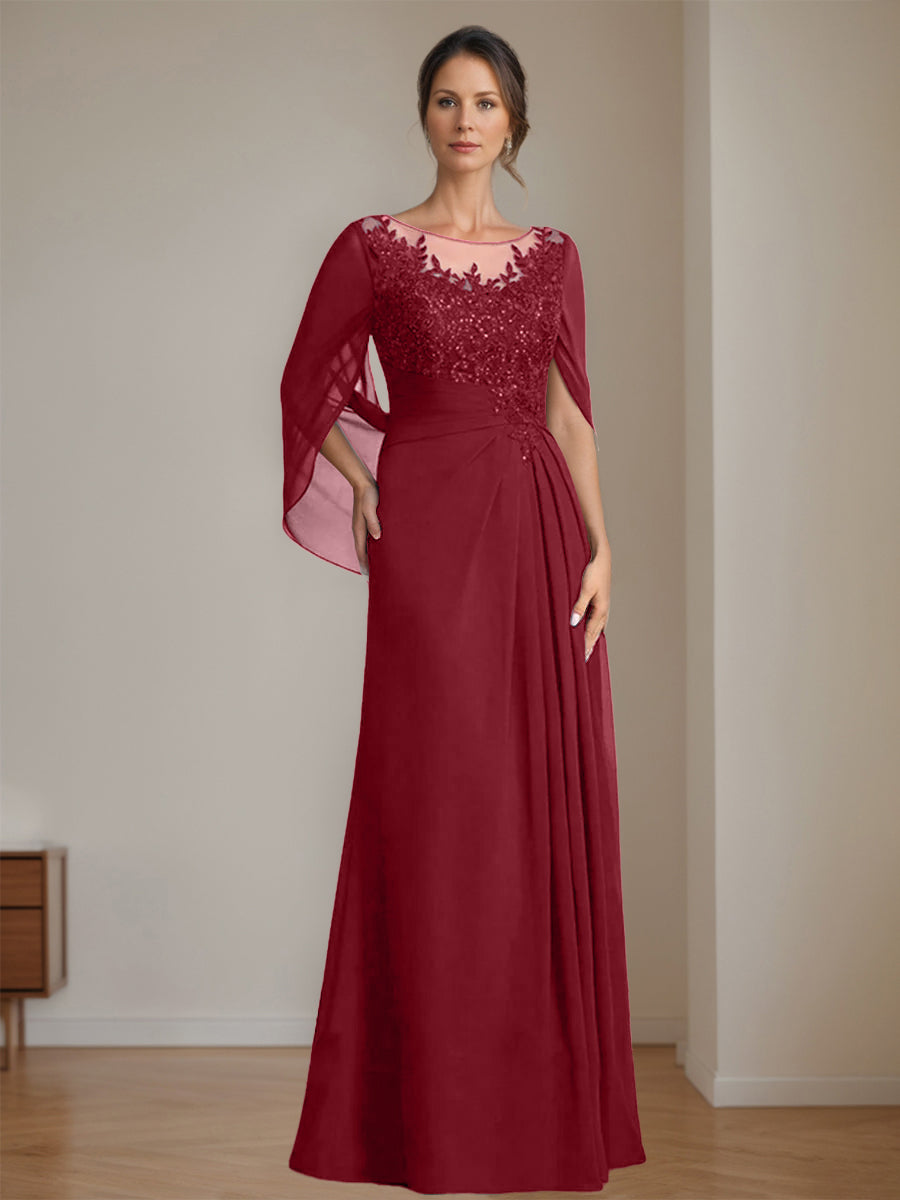 Floor-Length A-Line Princess Mother of the Bride Dresses with Scoop Neck Pleats and Sequins