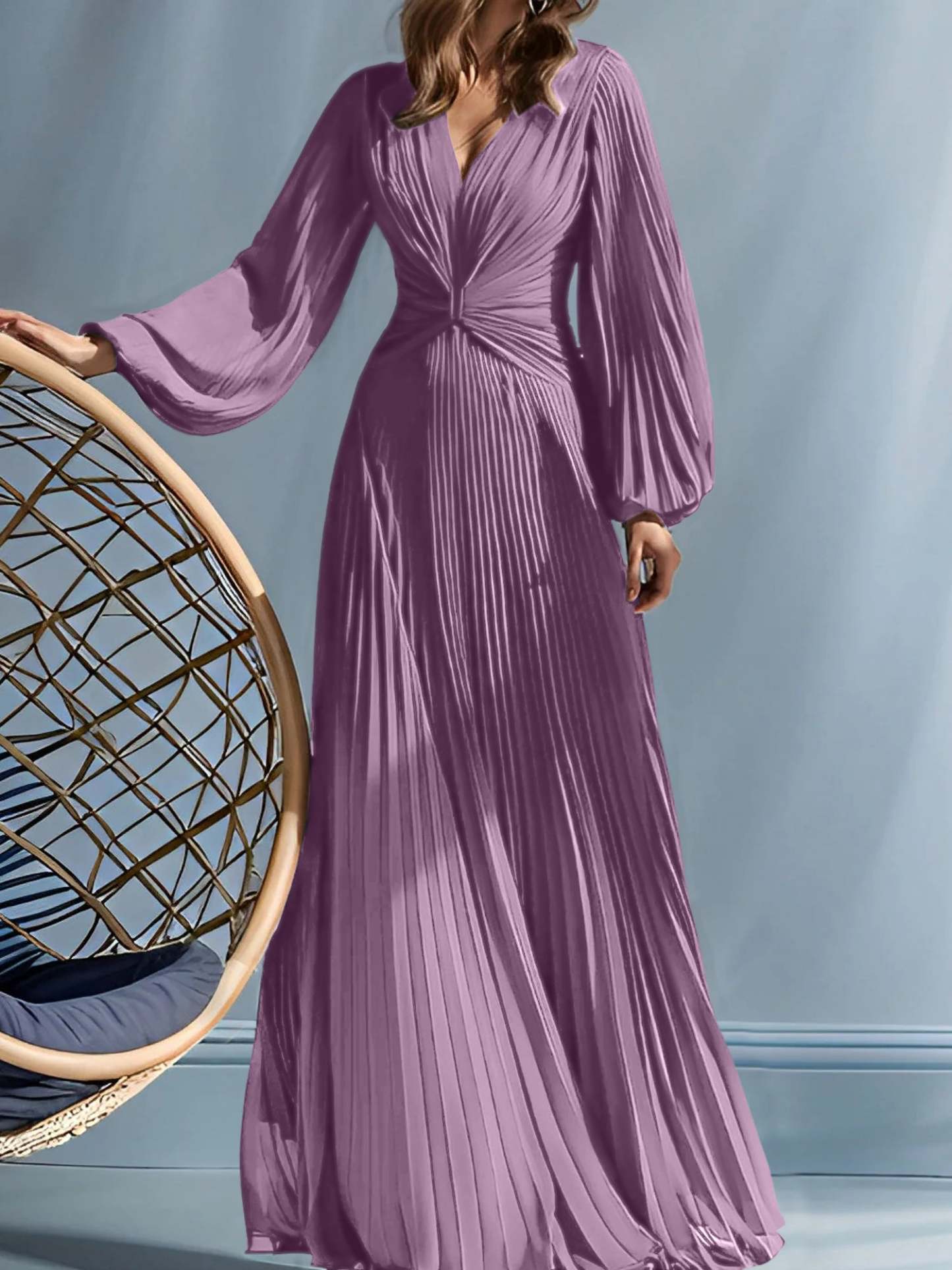 V-Neck A-Line Princess Gown for the Mother of the Bride with Ruched Detail