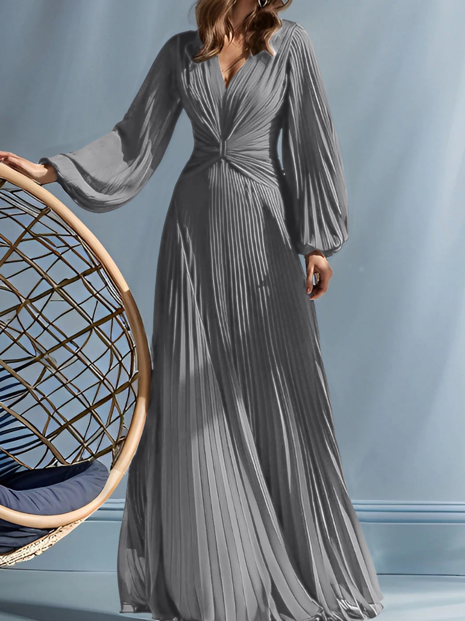 V-Neck A-Line Princess Gown for the Mother of the Bride with Ruched Detail