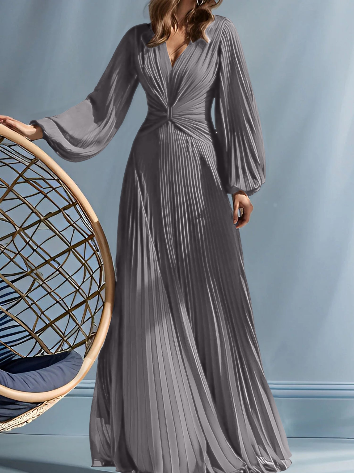 V-Neck A-Line Princess Gown for the Mother of the Bride with Ruched Detail