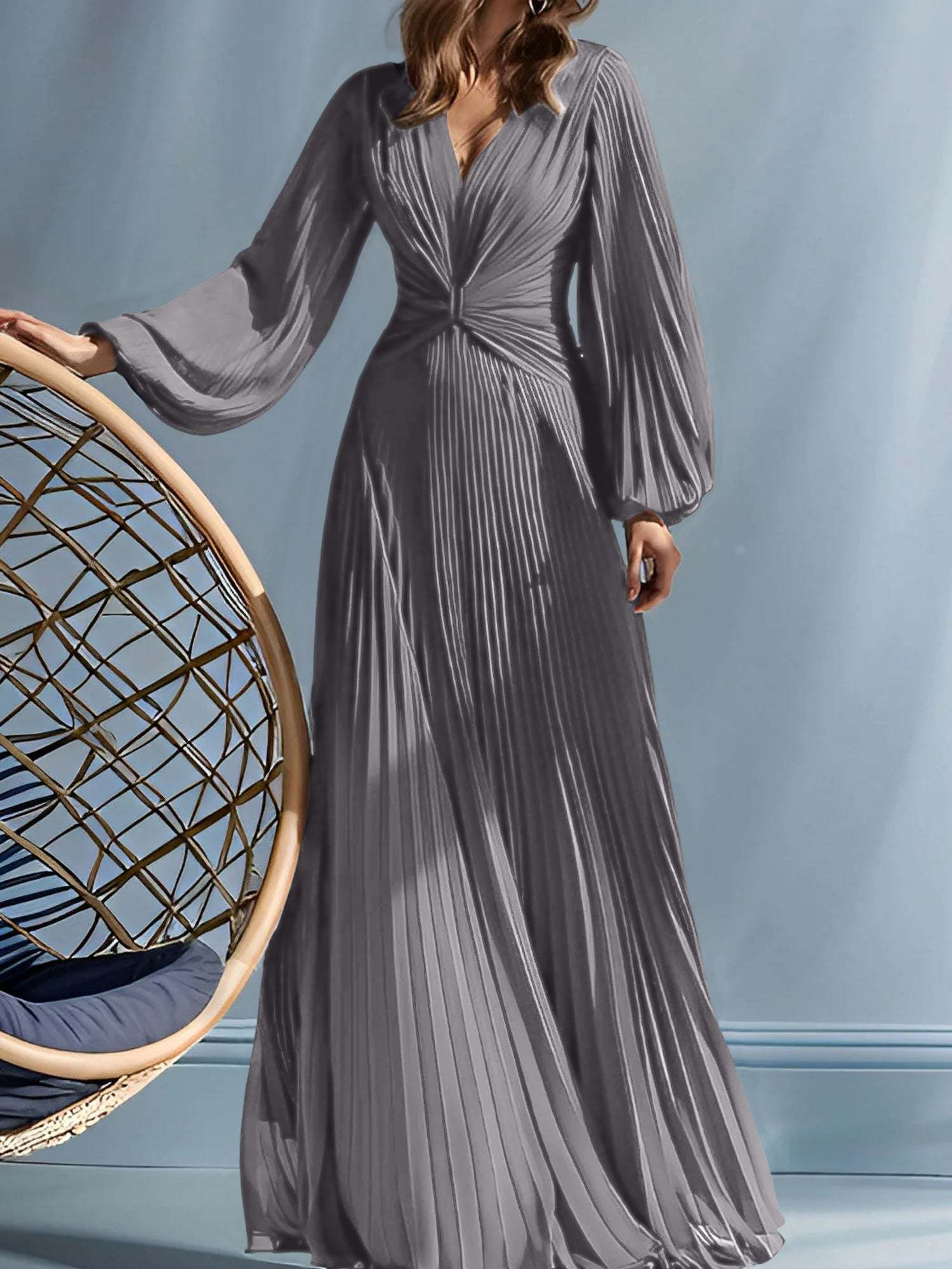 V-Neck A-Line Princess Gown for the Mother of the Bride with Ruched Detail