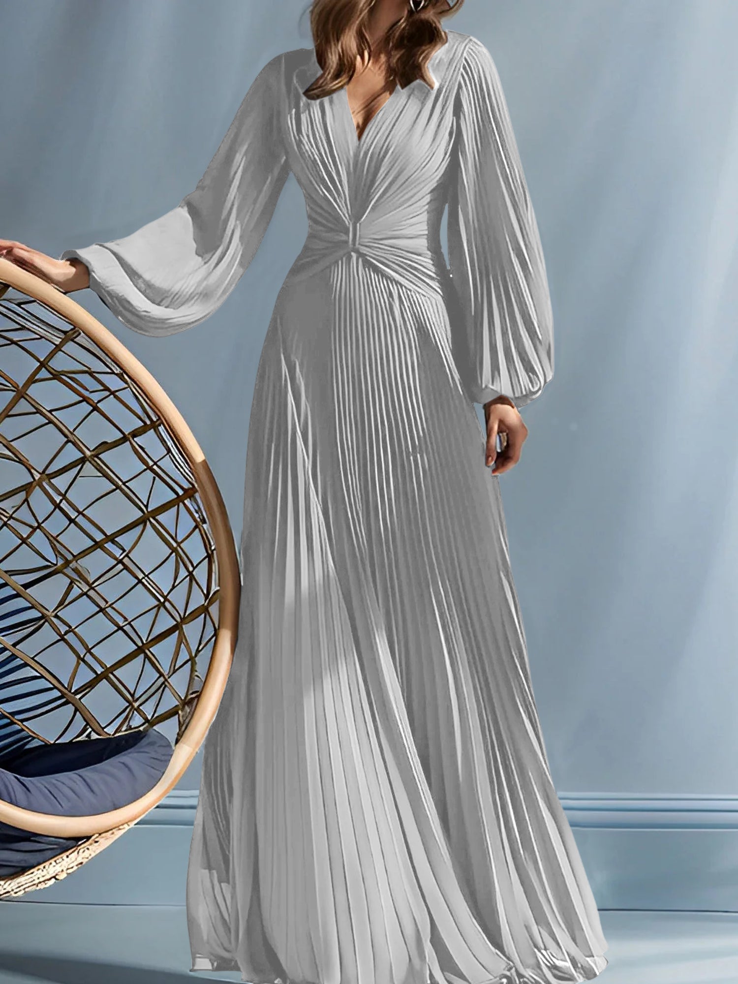 V-Neck A-Line Princess Gown for the Mother of the Bride with Ruched Detail