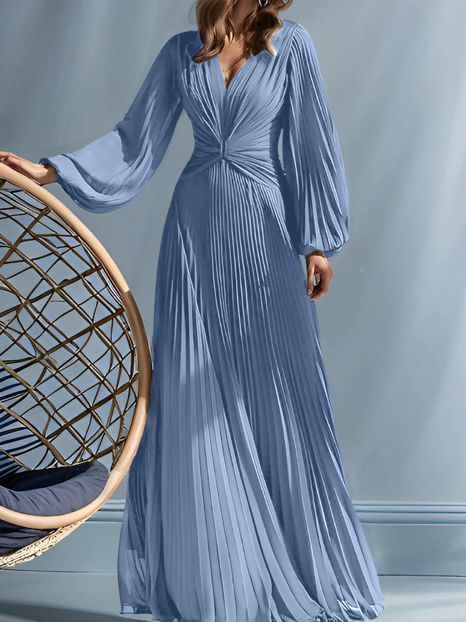 V-Neck A-Line Princess Gown for the Mother of the Bride with Ruched Detail