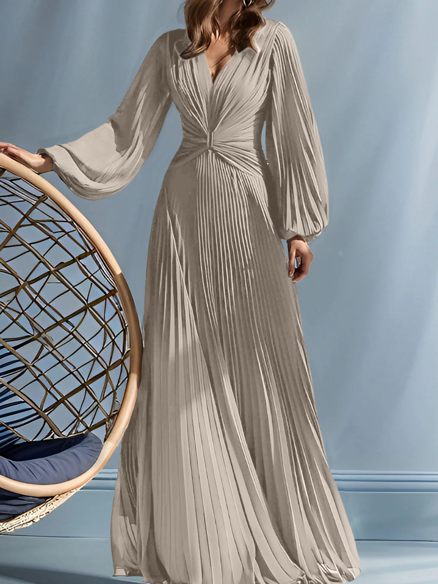 V-Neck A-Line Princess Gown for the Mother of the Bride with Ruched Detail