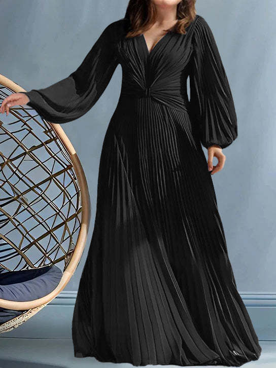 Plus Size V-Neck A-Line Princess Gown for the Mother of the Bride with Ruched Detail